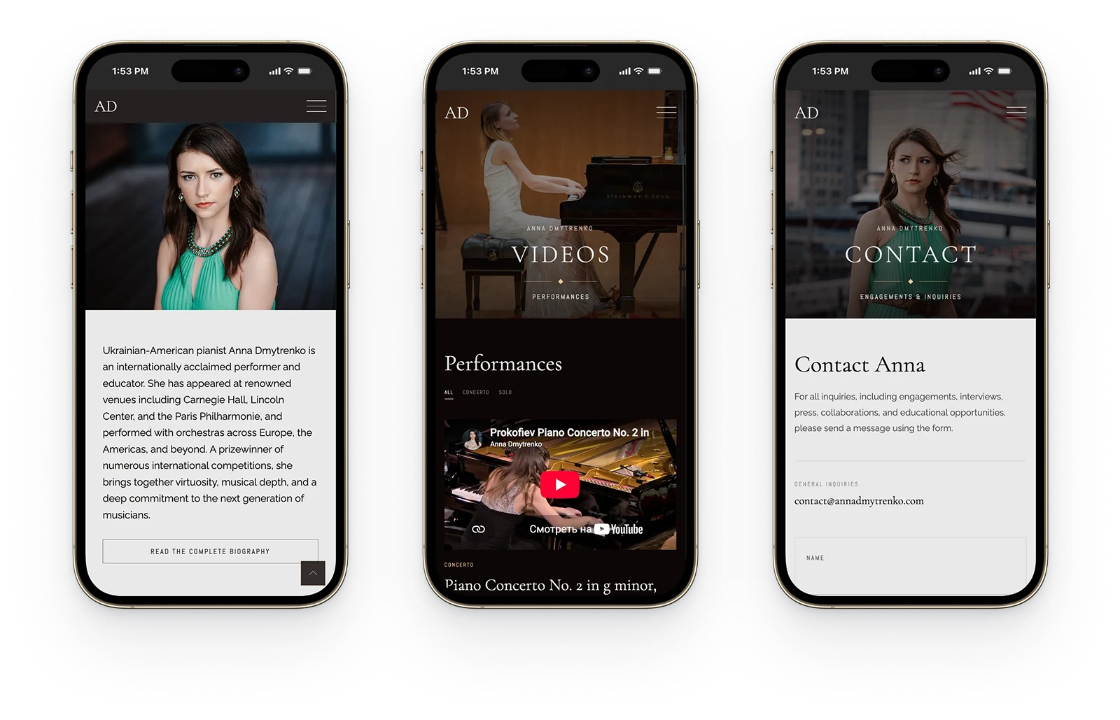 Anna Dmytrenko Concert Pianist Website - Mobile view