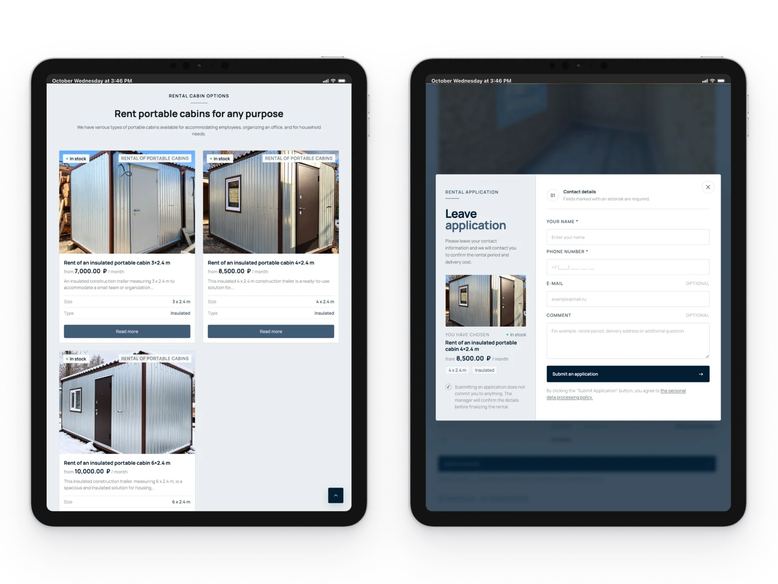 Bytovki 54 Website - Tablet view