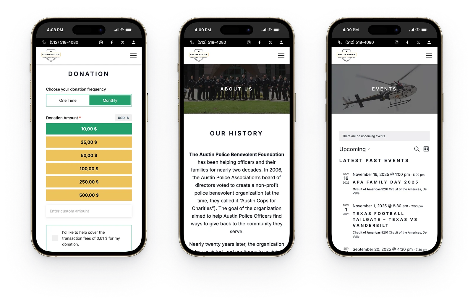 Austin Police Benevolent Foundation Website - Mobile view