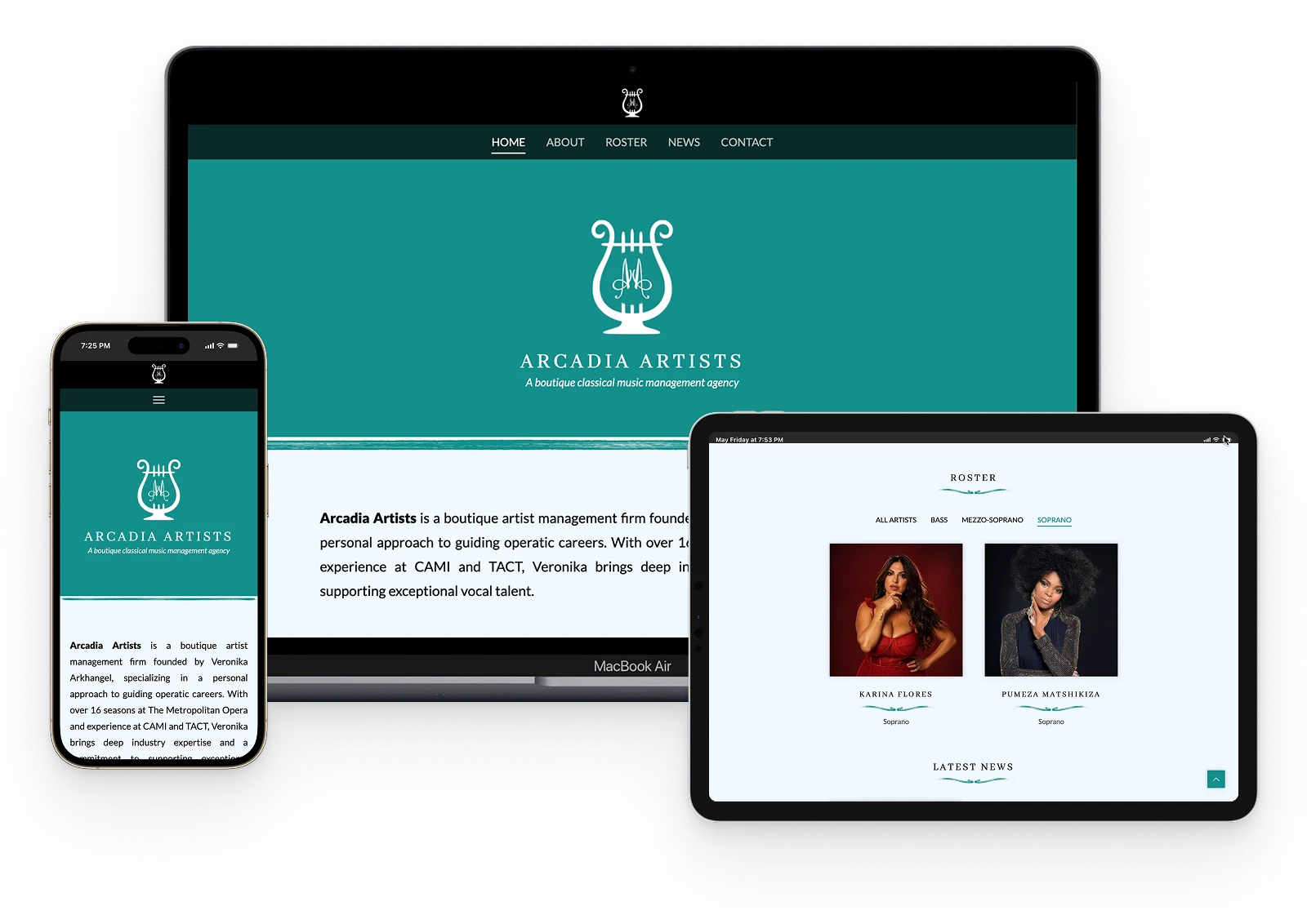 Arcadia Artists Management website preview